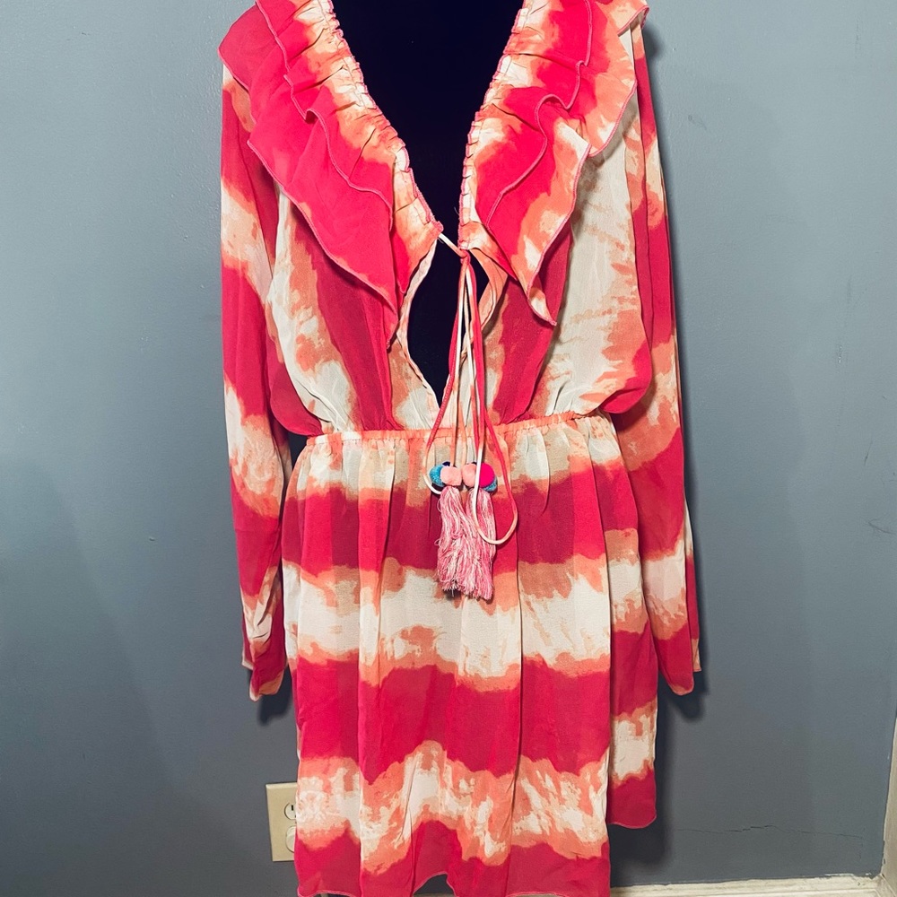 Pink and white swimsuit cover-up Sz 16